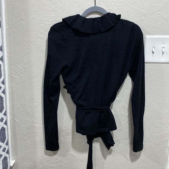 Elie Tahari Black 100% Extra-fine Merino Wool Wrap Cardigan Size Small - Picture 6 of 6